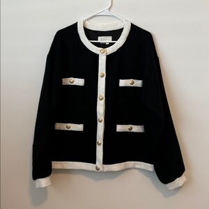 By Anthropologie Colorblock Tweed Coatigan Lady Jacket Size: XL